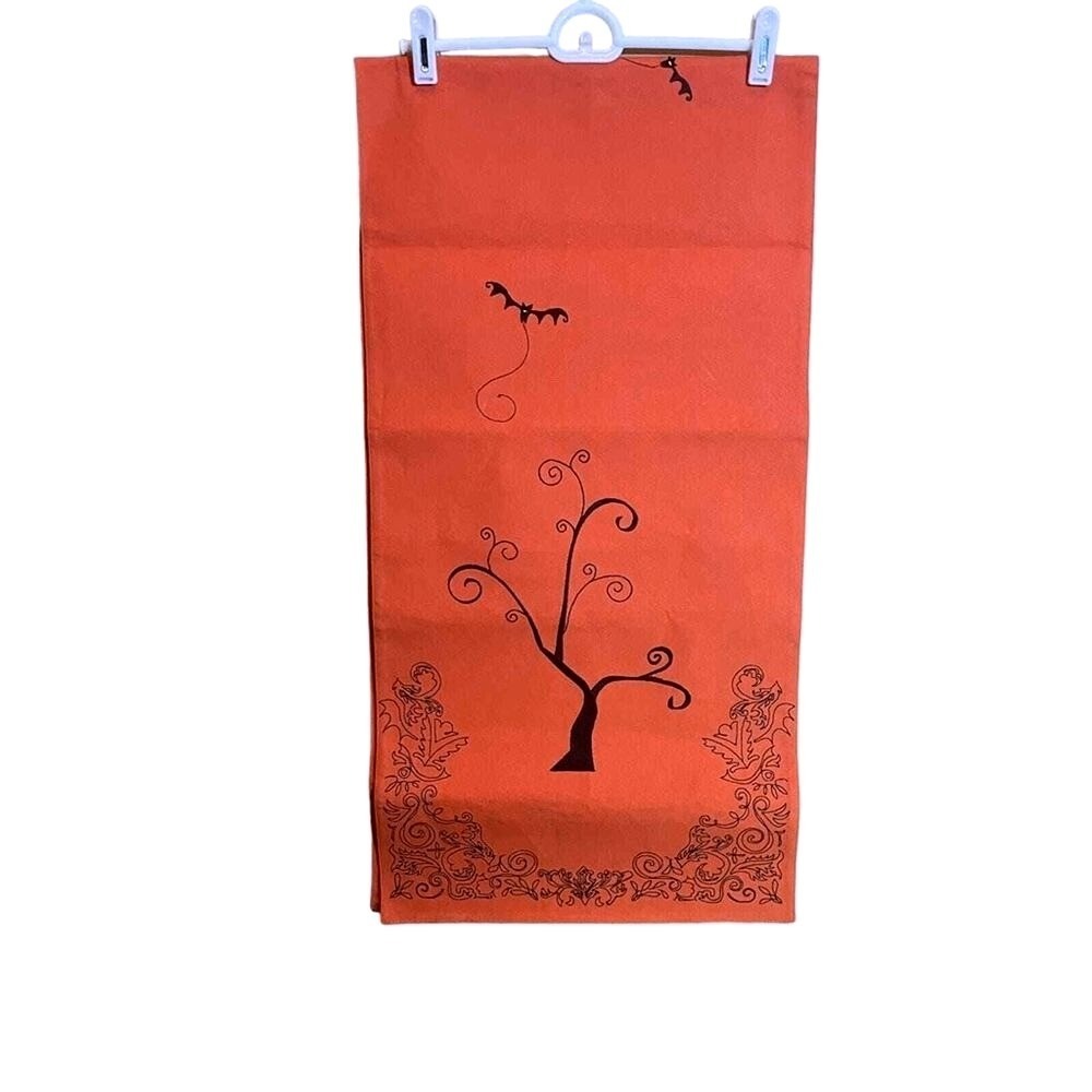 Tag Halloween Table Runner Orange Spooky Tree Bats Filigree Decor‎